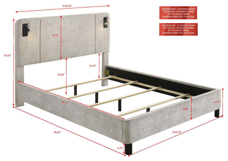 Freya Light Gray Queen Upholstered Bed by Crown Mark at Eve Furniture