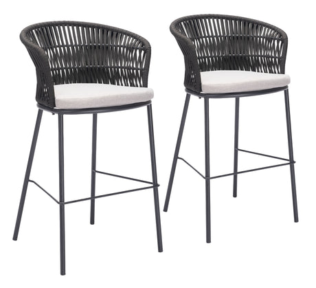 Freycinet Black Outdoor Barstool (Set of 2) by Zuomod at Eve Furniture