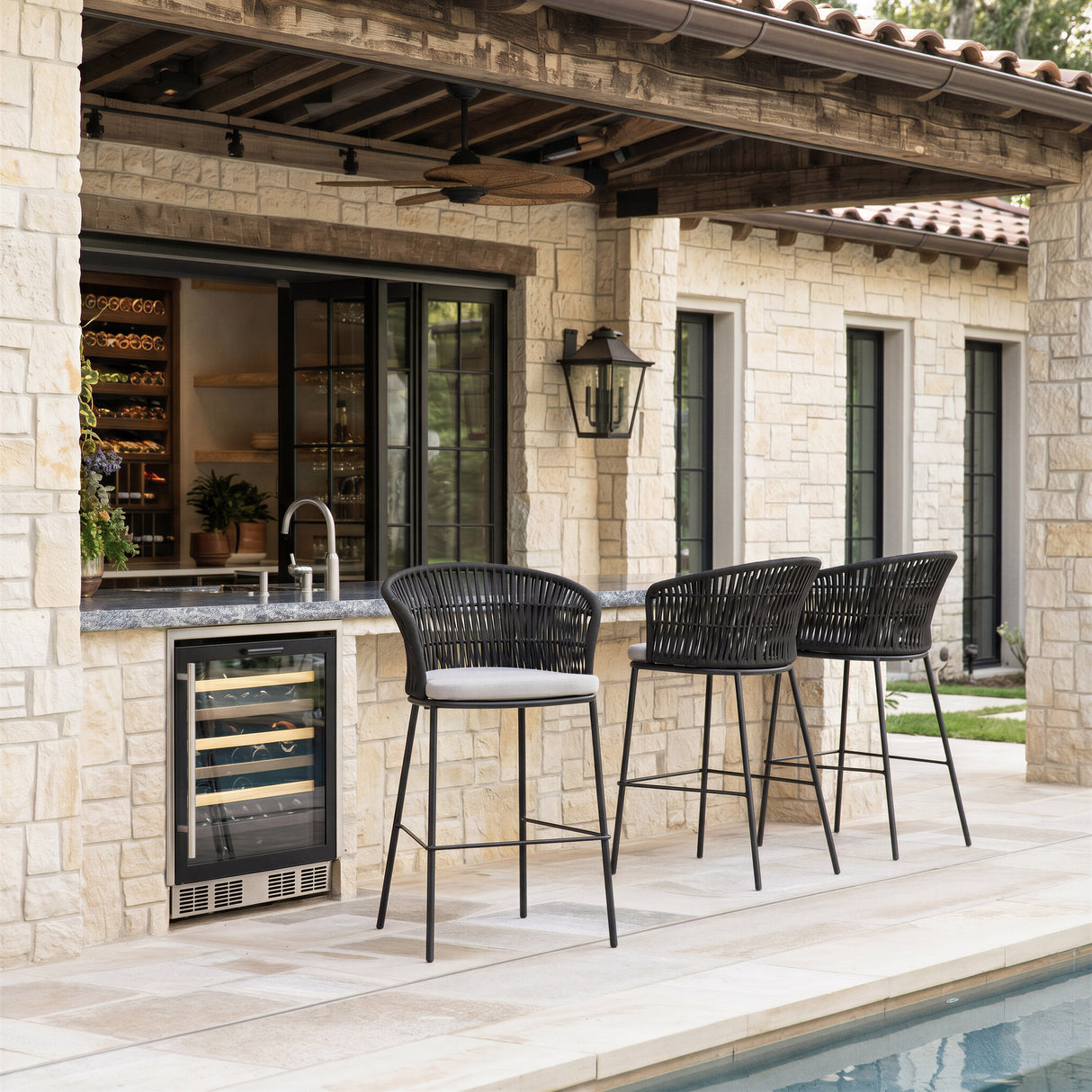 Freycinet Black Outdoor Barstool (Set of 2) by Zuomod at Eve Furniture