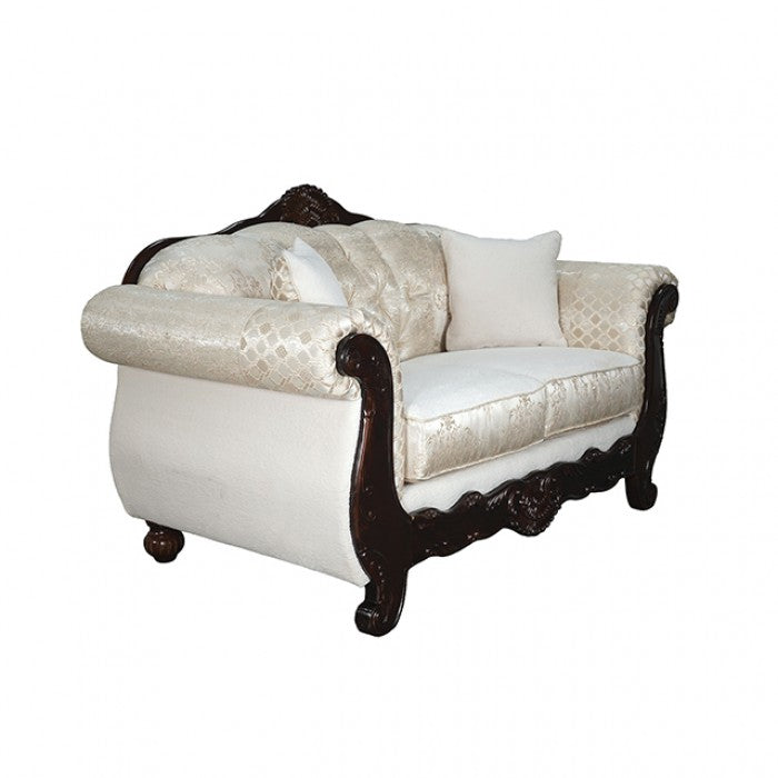 Frisina Beige/Dark Cherry Loveseat by Furniture of America at Eve Furniture