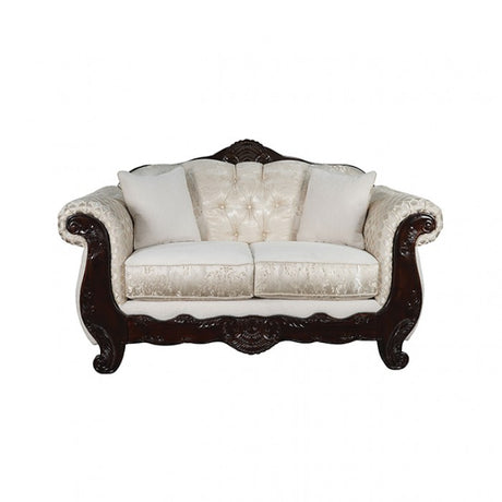 Frisina Beige/Dark Cherry Loveseat by Furniture of America at Eve Furniture