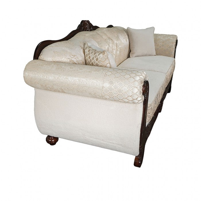 Frisina Beige/Dark Cherry Loveseat by Furniture of America at Eve Furniture