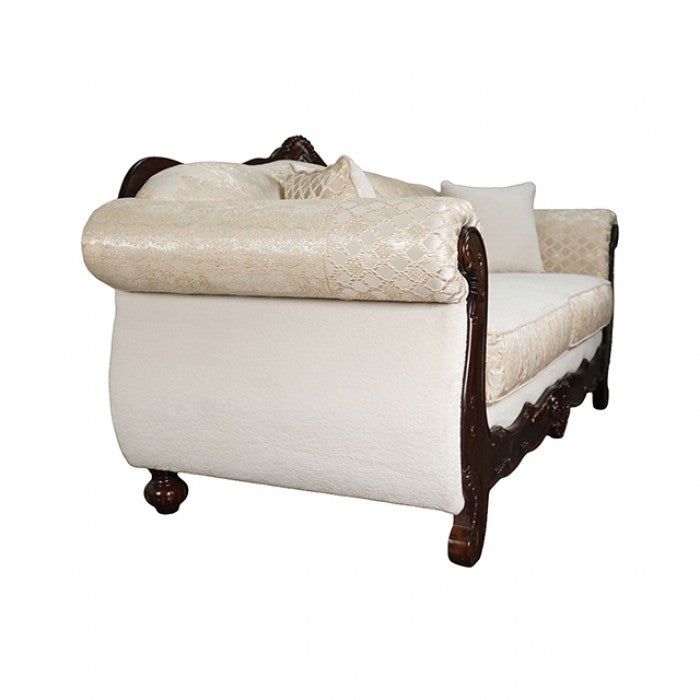 Frisina Beige/Dark Cherry Loveseat by Furniture of America at Eve Furniture