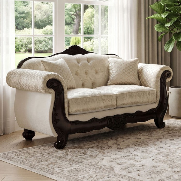 Frisina Beige/Dark Cherry Loveseat by Furniture of America at Eve Furniture