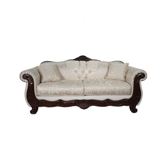 Frisina Beige/Dark Cherry Sofa by Furniture of America at Eve Furniture