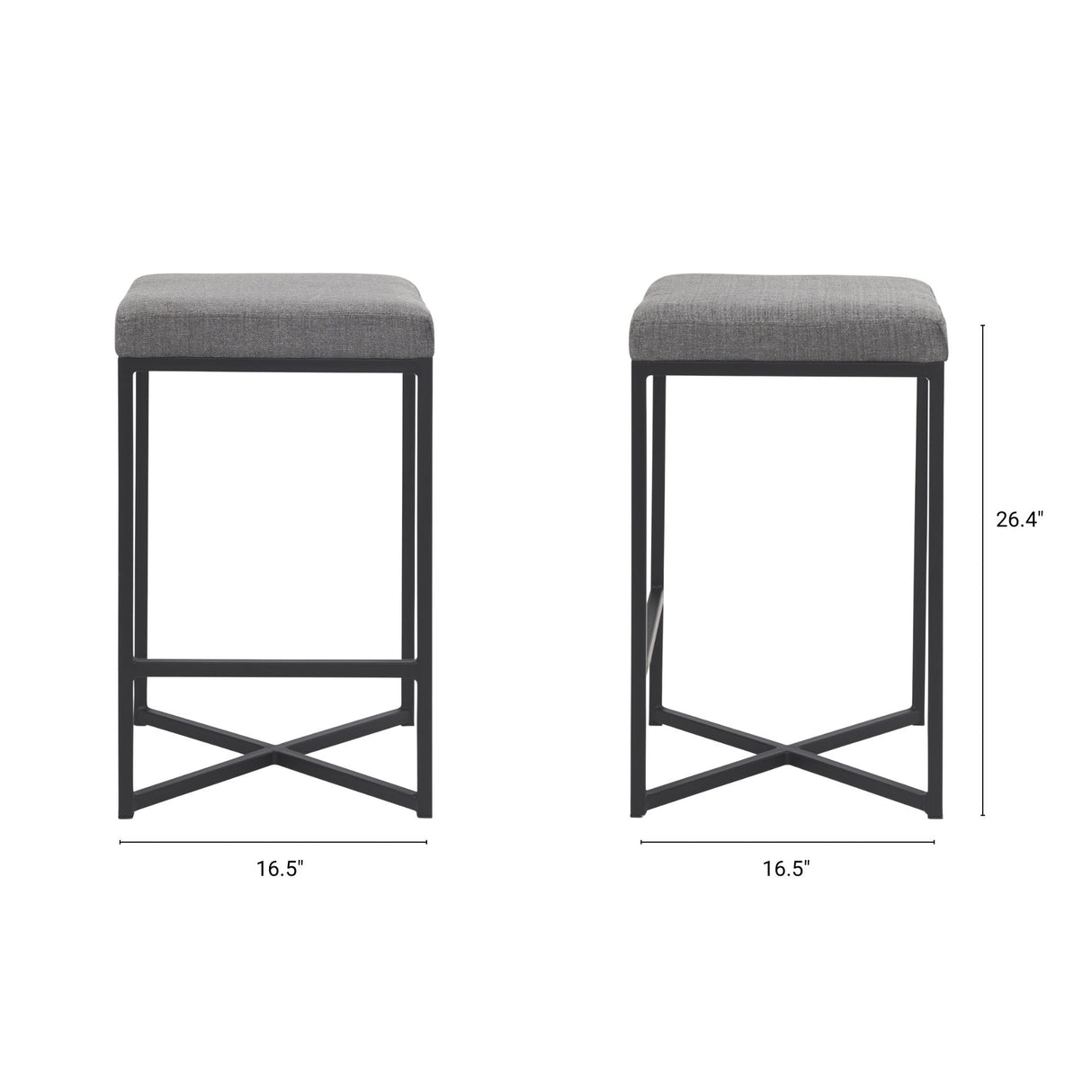 Frodo 26.4H Gray Fabric Seat W/Black Iron Frame Counter Stool by Mercana at Eve Furniture