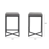 Frodo 26.4H Gray Fabric Seat W/Black Iron Frame Counter Stool by Mercana at Eve Furniture