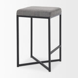 Frodo 26.4H Gray Fabric Seat W/Black Iron Frame Counter Stool by Mercana at Eve Furniture