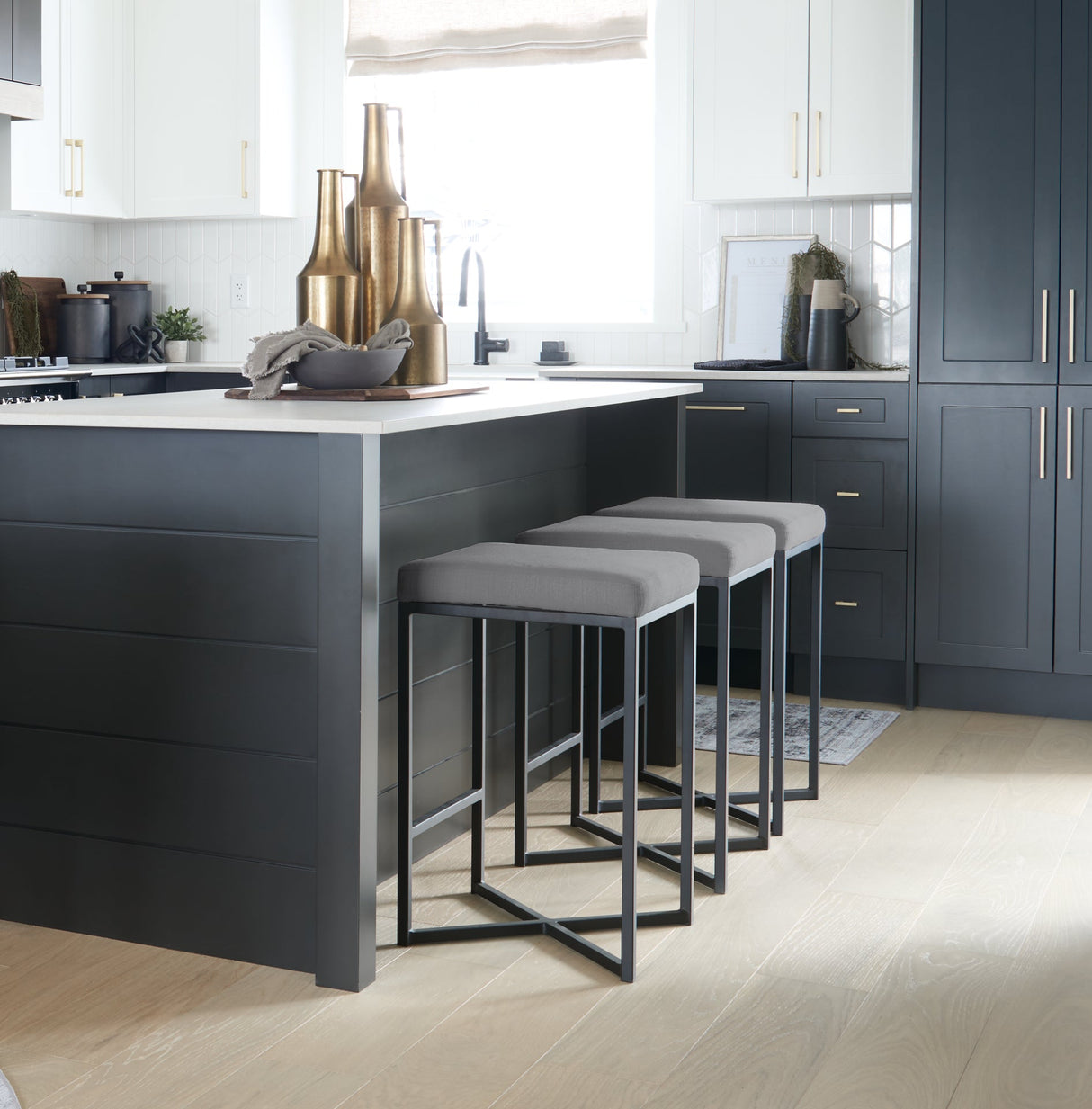 Frodo 26.4H Gray Fabric Seat W/Black Iron Frame Counter Stool by Mercana at Eve Furniture