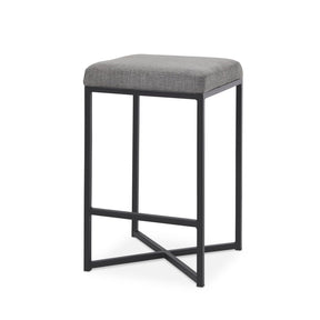 Frodo 26.4H Gray Fabric Seat W/Black Iron Frame Counter Stool by Mercana at Eve Furniture