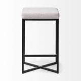 Frodo 26.4H Seat Height White Fabric Seat Black Metal Base Stool by Mercana at Eve Furniture