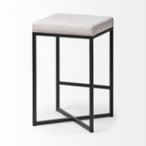 Frodo 26.4H Seat Height White Fabric Seat Black Metal Base Stool by Mercana at Eve Furniture