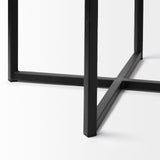 Frodo 26.4H Seat Height White Fabric Seat Black Metal Base Stool by Mercana at Eve Furniture
