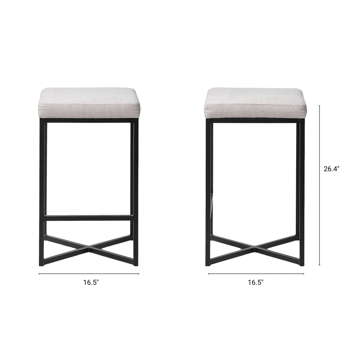 Frodo 26.5H Seat Height White Fabric Seat Black Metal Base Stool by Mercana at Eve Furniture