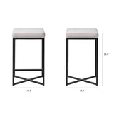 Frodo 26.5H Seat Height White Fabric Seat Black Metal Base Stool by Mercana at Eve Furniture