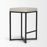 Frodo 26.5H Seat Height White Fabric Seat Black Metal Base Stool by Mercana at Eve Furniture