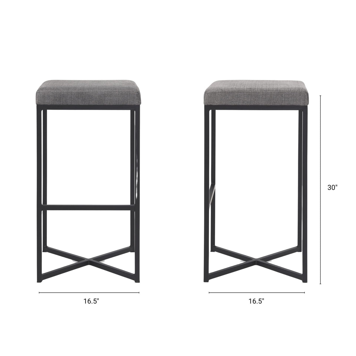 Frodo 29.75H Gray Fabric Seat W/Black Iron Frame Bar Stool by Mercana at Eve Furniture