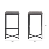 Frodo 29.75H Gray Fabric Seat W/Black Iron Frame Bar Stool by Mercana at Eve Furniture