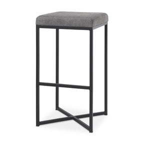 Frodo 29.75H Gray Fabric Seat W/Black Iron Frame Bar Stool by Mercana at Eve Furniture