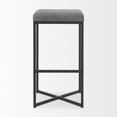 Frodo Gray Fabric Seat W/Black Iron Frame Bar Stool by Mercana at Eve Furniture