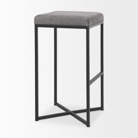 Frodo Gray Fabric Seat W/Black Iron Frame Bar Stool by Mercana at Eve Furniture