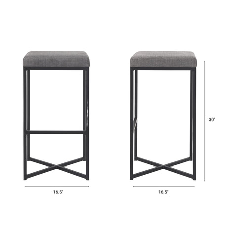Frodo Gray Fabric Seat W/Black Iron Frame Bar Stool by Mercana at Eve Furniture