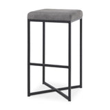 Frodo Gray Fabric Seat W/Black Iron Frame Bar Stool by Mercana at Eve Furniture