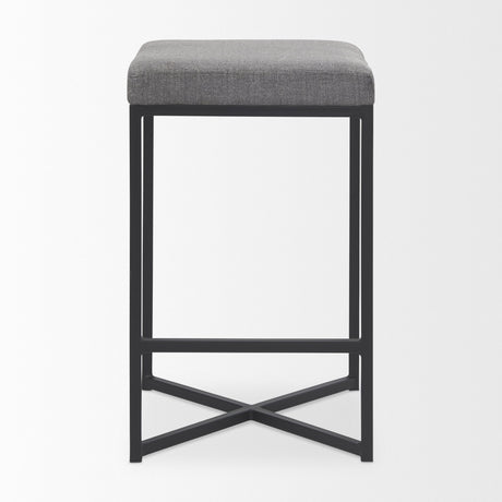Frodo Gray Fabric Seat W/Black Iron Frame Counter Stool by Mercana at Eve Furniture