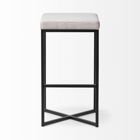 Frodo White Fabric Seat Black Metal Base Stool by Mercana at Eve Furniture