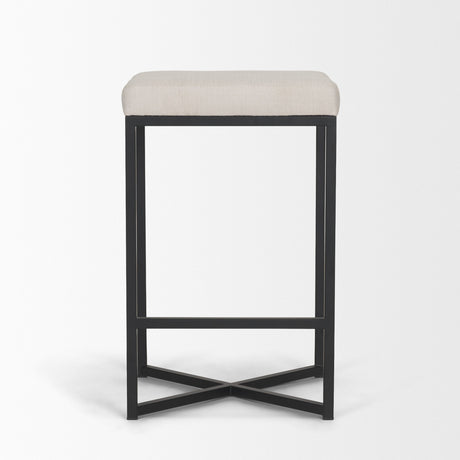 Frodo White Fabric Seat Black Metal Base Stool by Mercana at Eve Furniture