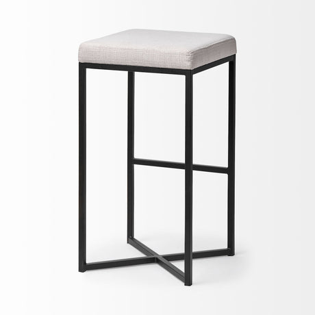 Frodo White Fabric Seat Black Metal Base Stool by Mercana at Eve Furniture