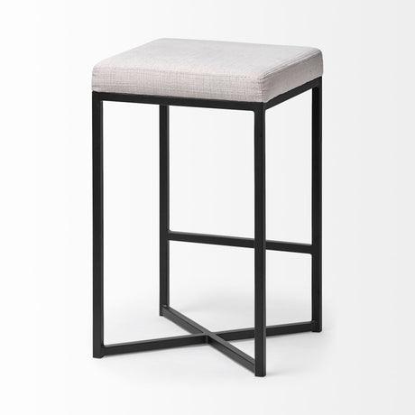 Frodo White Fabric Seat Black Metal Base Stool by Mercana at Eve Furniture