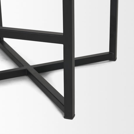 Frodo White Fabric Seat Black Metal Base Stool by Mercana at Eve Furniture