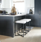 Frodo White Fabric Seat Black Metal Base Stool by Mercana at Eve Furniture