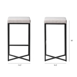 Frodo White Fabric Seat Black Metal Base Stool by Mercana at Eve Furniture