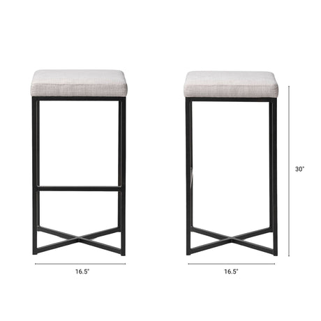 Frodo White Fabric Seat Black Metal Base Stool by Mercana at Eve Furniture
