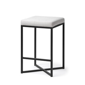 Frodo White Fabric Seat Black Metal Base Stool by Mercana at Eve Furniture