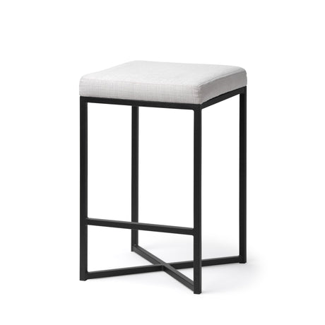 Frodo White Fabric Seat Black Metal Base Stool by Mercana at Eve Furniture