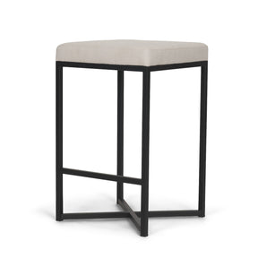 Frodo White Fabric Seat Black Metal Base Stool by Mercana at Eve Furniture