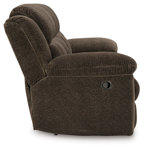 Frohn Chocolate Manual Reclining Sofa and Loveseat by Ashley at Eve Furniture