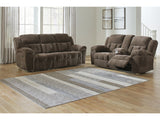 Frohn Chocolate Manual Reclining Sofa and Loveseat by Ashley at Eve Furniture