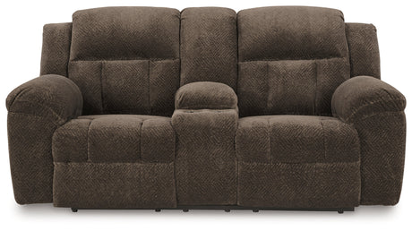 Frohn Chocolate Manual Reclining Sofa and Loveseat by Ashley at Eve Furniture