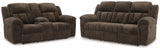 Frohn Chocolate Manual Reclining Sofa and Loveseat by Ashley at Eve Furniture
