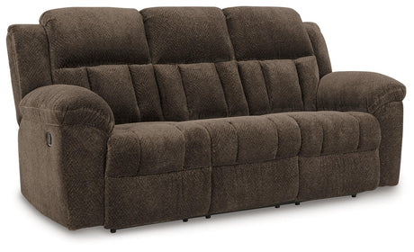 Frohn Chocolate Manual Reclining Sofa by Ashley at Eve Furniture