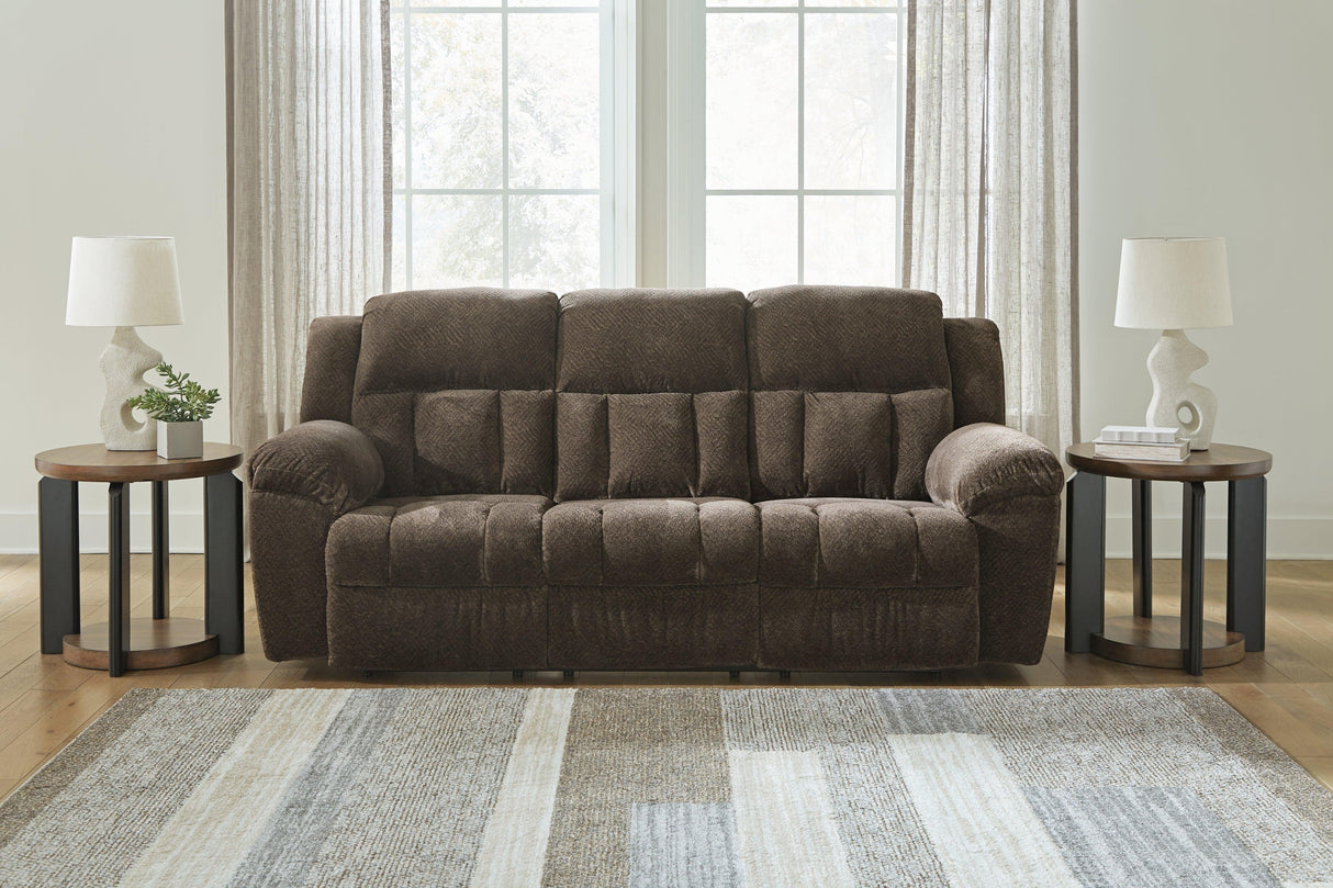 Frohn Chocolate Manual Reclining Sofa by Ashley at Eve Furniture
