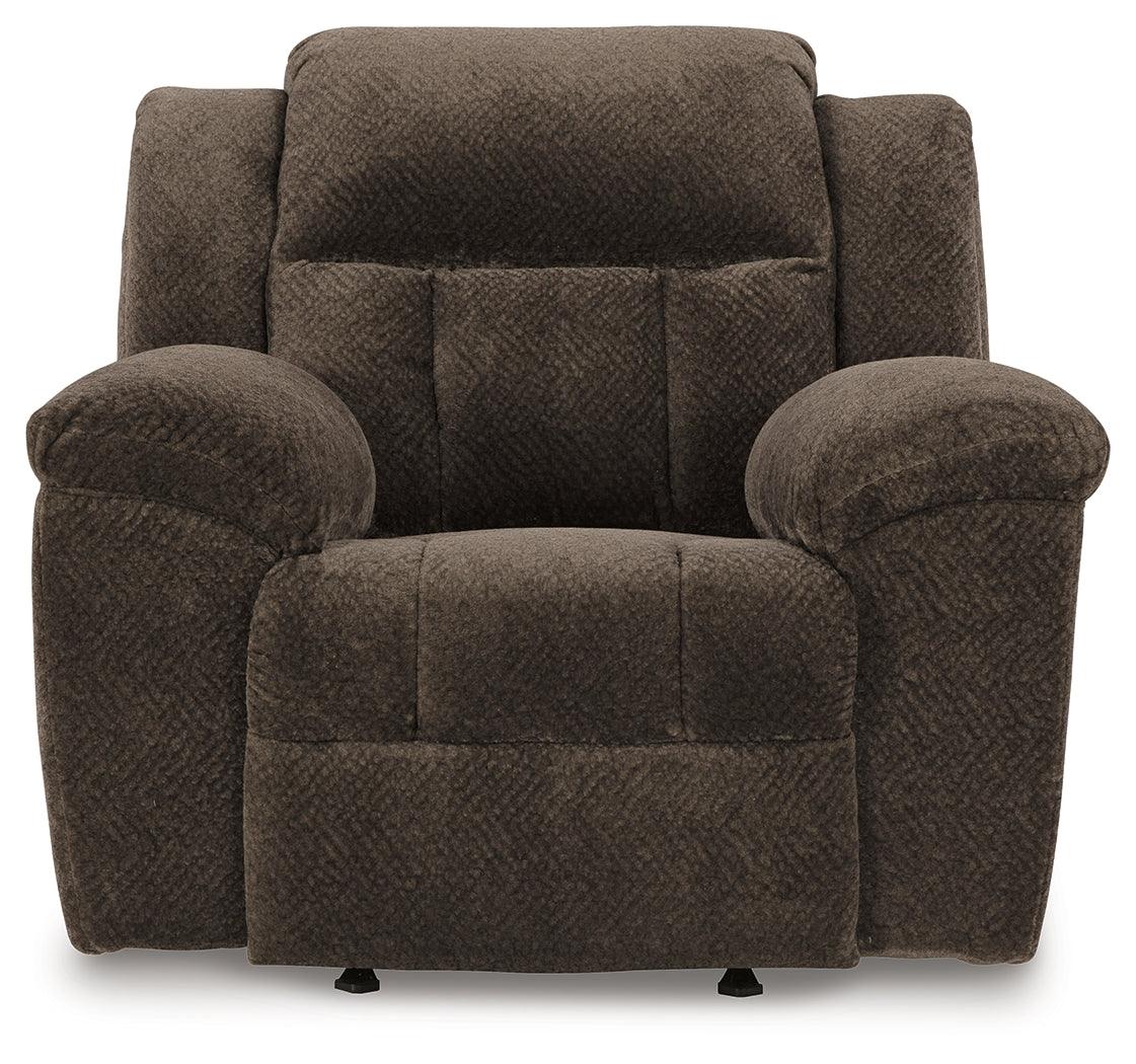 Frohn Chocolate Recliner by Ashley at Eve Furniture