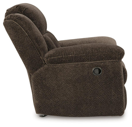 Frohn Chocolate Recliner by Ashley at Eve Furniture