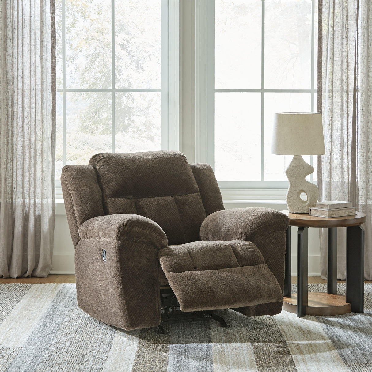 Frohn Chocolate Recliner by Ashley at Eve Furniture