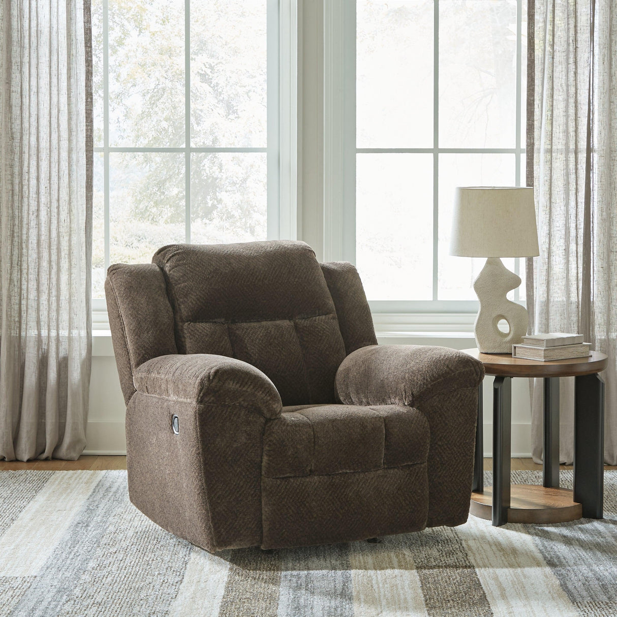 Frohn Chocolate Recliner by Ashley at Eve Furniture