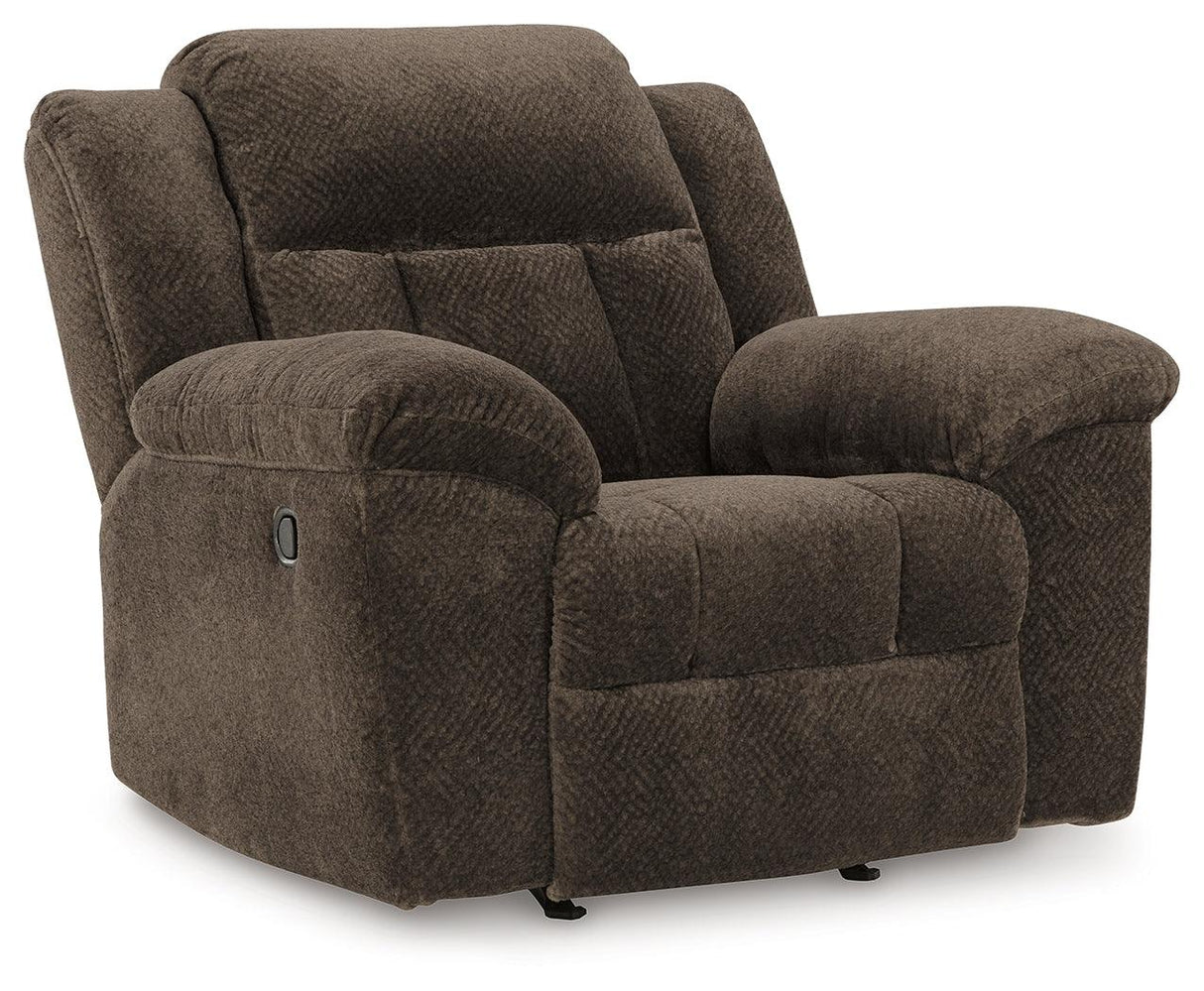 Frohn Chocolate Recliner by Ashley at Eve Furniture